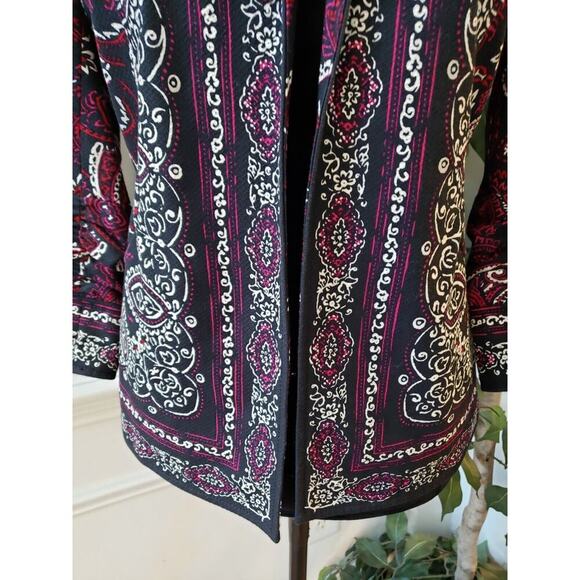Coldwater Creek Women's Red & Black Cotton Long Sleeve Cropped Jacket Blazer 10 - Picture 3 of 15